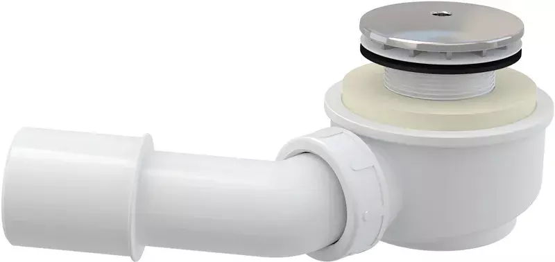 Alcaplast sifon sprchový pro vaničky 50mm SNÍŽENÝ v.65mm koleno, chrom, 52l/min, Alca Plast, i pro keramické vaničky, nízký A471CR-50 A471CR-50