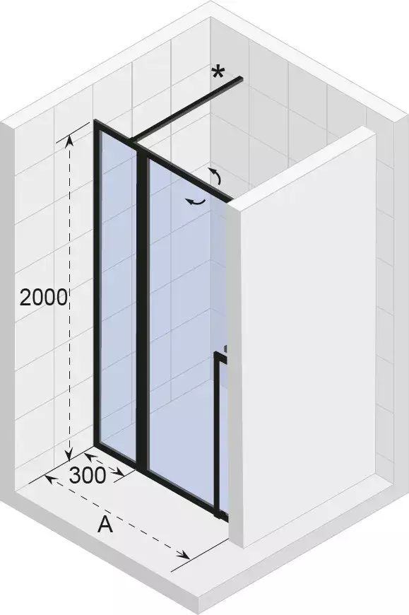 RIHO LUCID ČERNÁ GD104 1200 x 2000 dveře jednokřídlé s pevnou stěnou v rovině  sklo čiré   GD112B000 (GD112B000)