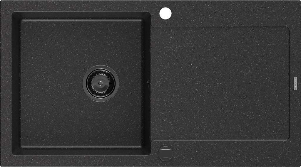 MEXEN/S Leo granitový dřez 1-miska s odkapávačem 900 x 500 mm, černá/stříbrná 6501901010-73-B