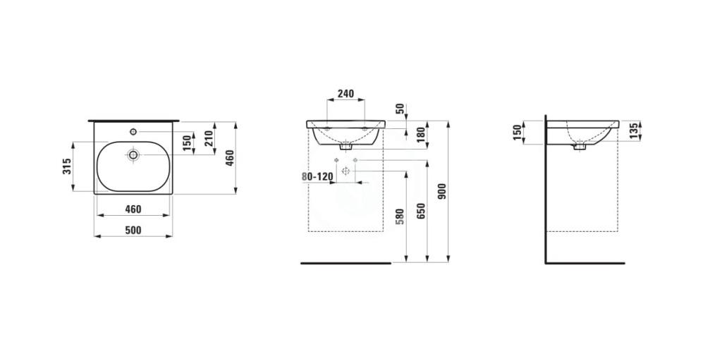 Laufen - Lua Umyvadlo nábytkové 46x50 cm, s přepadem, otvor pro baterii,  bílá (H8100810001041) - Svět koupelny.cz