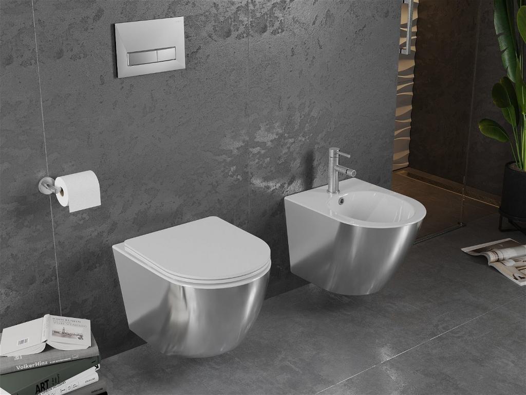 MEXEN - Lena Závěsná WC mísa včetně sedátka s slow-slim, duroplast, bílá/stříbrná (30224004)