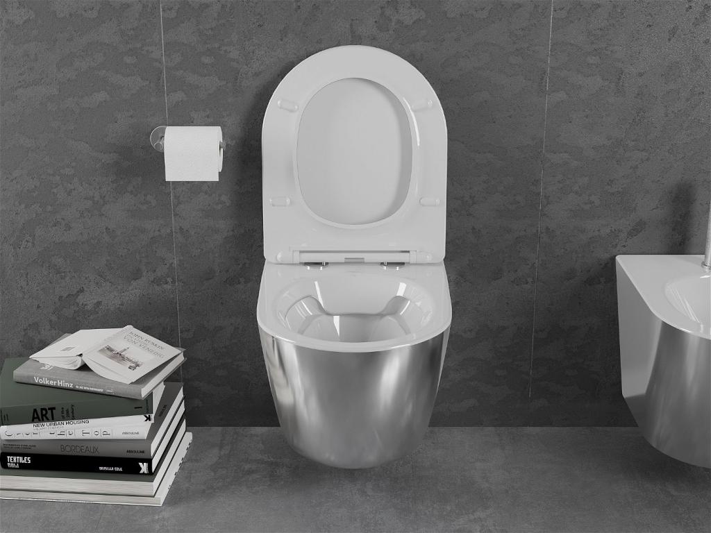 MEXEN - Lena Závěsná WC mísa včetně sedátka s slow-slim, duroplast, bílá/stříbrná (30224004)