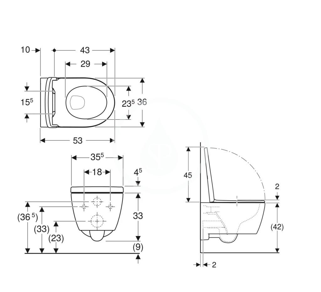 GEBERIT - iCon Závěsné WC se sedátkem, Rimfree, SoftClose, alpská bílá (501.663.JT.1)