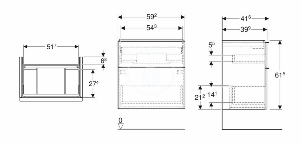 GEBERIT - iCon Umyvadlová skříňka, 59x62x42 cm, 2 zásuvky, lesklá bílá (502.307.01.1)