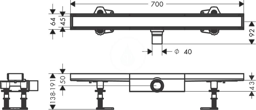 HANSGROHE - RainDrain Compact Sprchový žlab 70 cm pro vložení dlažby, s roštem (56165000)