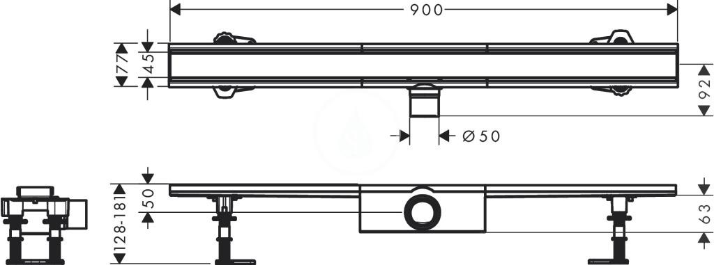 HANSGROHE - RainDrain Compact Sprchový žlab 90 cm, s roštem, kartáčovaná nerezová ocel (56180800)