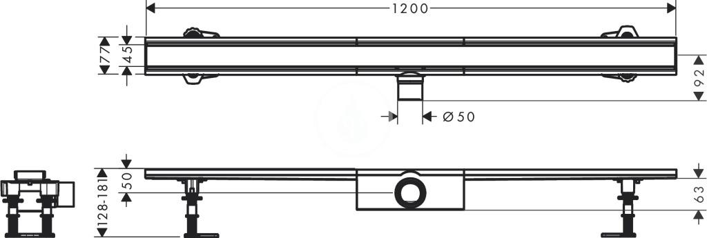 HANSGROHE - RainDrain Compact Sprchový žlab 120 cm, s roštem, kartáčovaná nerezová ocel (56184800)