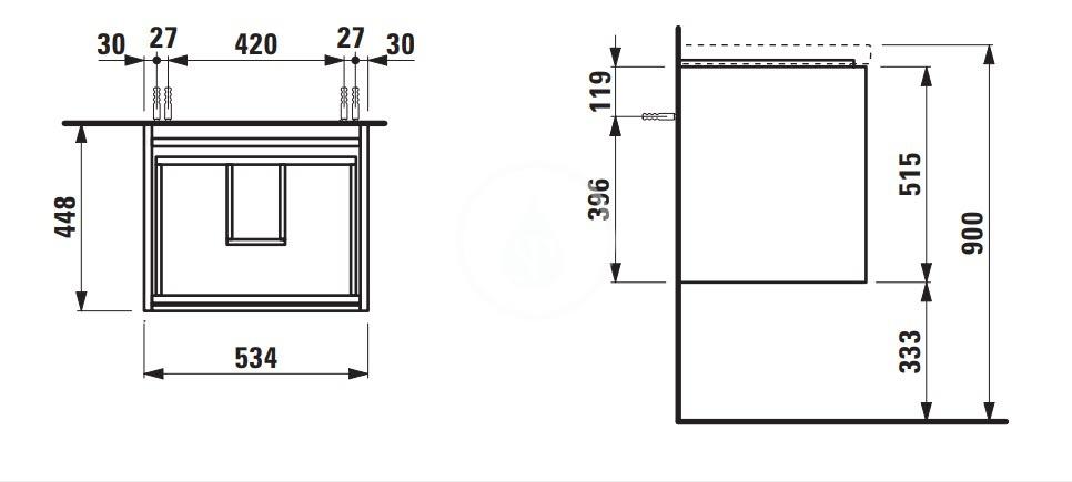 Laufen - Lani Umyvadlová skříňka, 54x45x52 cm, 2 zásuvky, dub (H4035221122671)