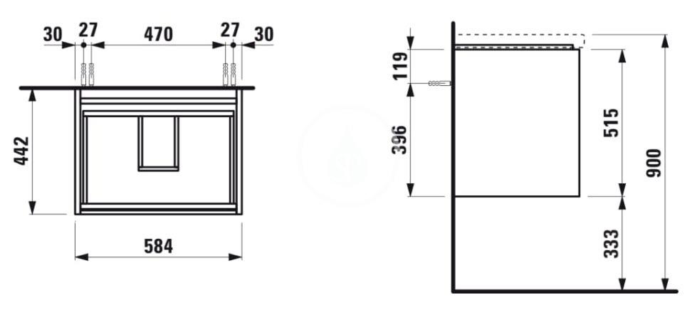 Laufen - Lani Umyvadlová skříňka, 58x44x52 cm, 2 zásuvky, dub (H4035321122671)