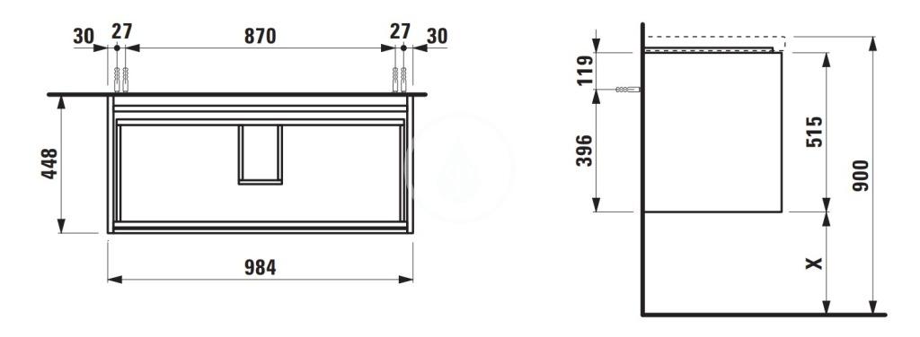 Laufen - Lani Umyvadlová skříňka, 98x45x52 cm, 2 zásuvky, matná bílá (H4035621122601)