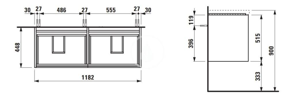 Laufen - Lani Umyvadlová skříňka, 118x45x52 cm, 4 zásuvky, dub (H4035741122671)