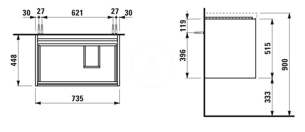 Laufen - Lani Umyvadlová skříňka, 74x45x52 cm, 2 zásuvky, matná bílá (H4035821122601)
