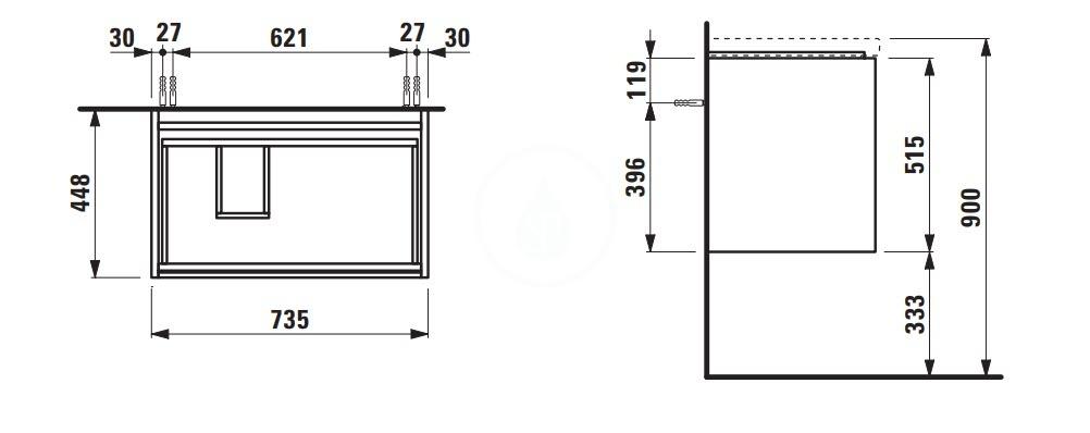 Laufen - Lani Umyvadlová skříňka, 74x45x52 cm, 2 zásuvky, matná bílá (H4035921122601)