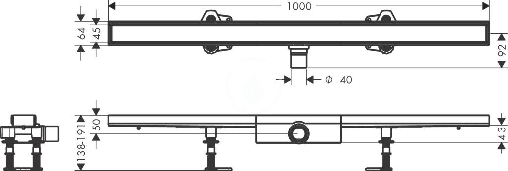 HANSGROHE - RainDrain Compact Sprchový žlab 100 cm pro vložení dlažby, s roštem (56171000)