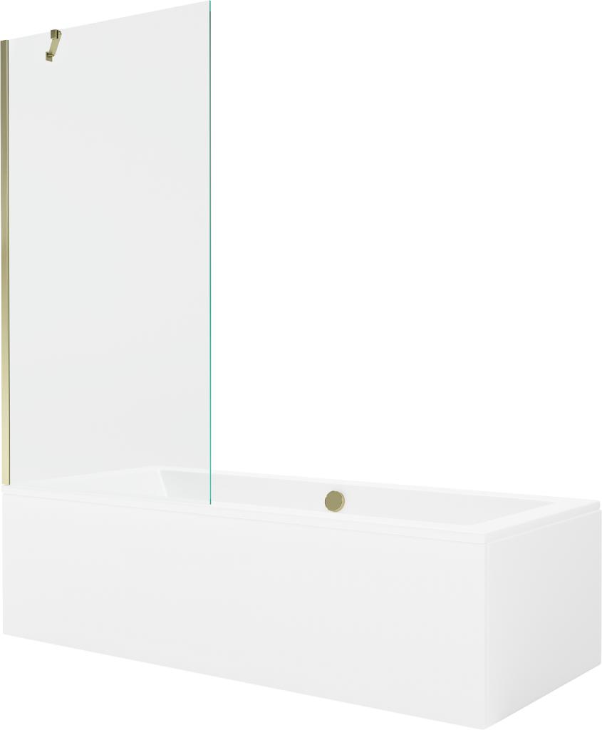 MEXEN/S Cube obdélníková vana 180 x 80 cm s panelem + vanová zástěna 90 cm, transparent, zlatá 550518080X9509000050