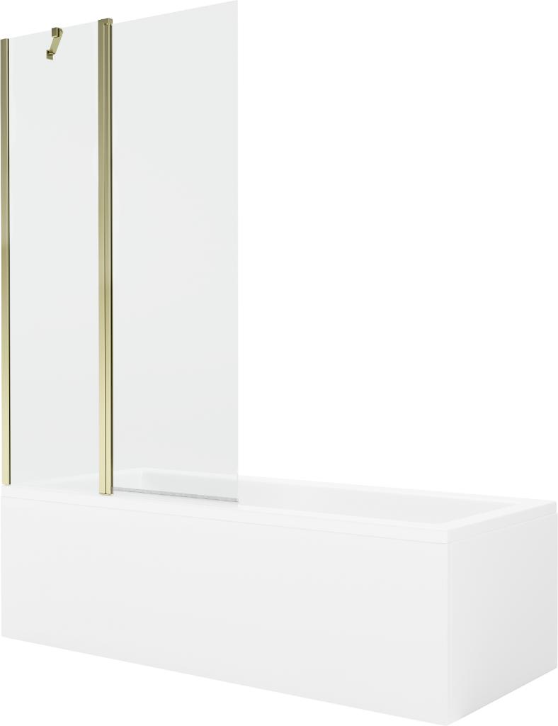MEXEN/S Cubik obdélníková vana 150 x 70 cm s panelem + vanová zástěna 100 cm, transparent, zlatá 550315070X9410115000