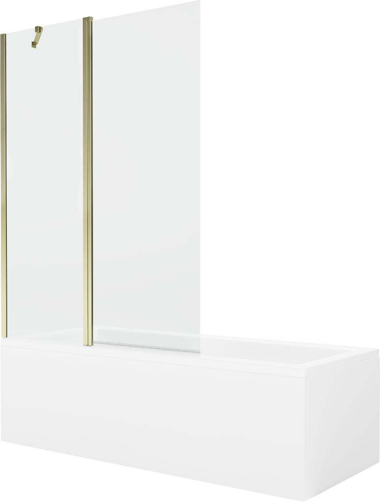 MEXEN/S Cubik obdélníková vana 150 x 70 cm s panelem + vanová zástěna 120 cm, transparent, zlatá 550315070X9412115000