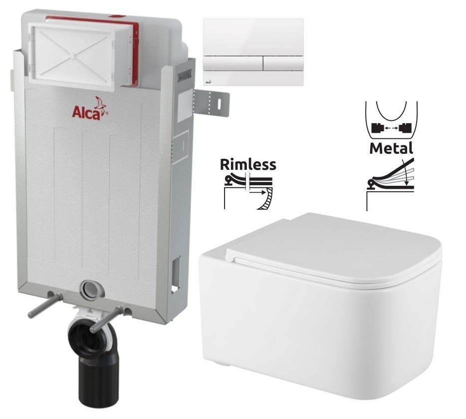ALCAPLAST  Renovmodul - předstěnový instalační systém s bílým tlačítkem M1710 + WC REA Tino Rimless + SEDÁTKO (AM115/1000 M1710 TR1)