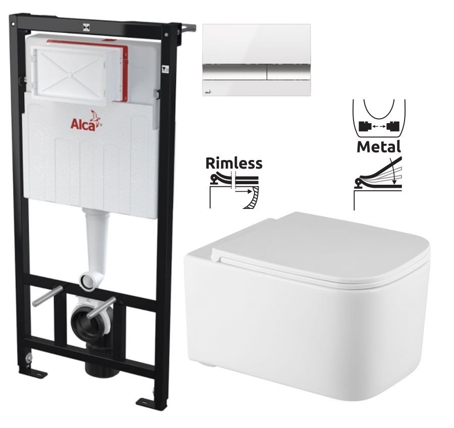 ALCAPLAST  Sádromodul - předstěnový instalační systém s bílým/ chrom tlačítkem M1720-1 + WC REA Tino Rimless + SEDÁTKO (AM101/1120 M1720-1 TR1)