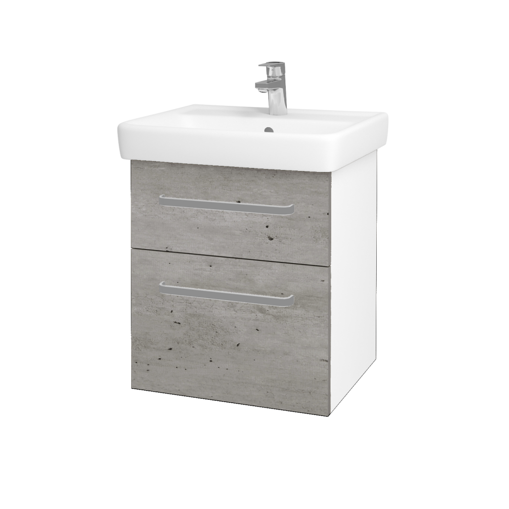 Dřevojas - Koupelnová skříňka Q MAX SZZ2 55 - N01 Bílá lesk / Úchytka T01 / D01 Beton (67475A)