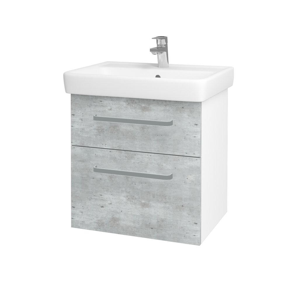 Dřevojas - Koupelnová skříňka Q MAX SZZ2 60 - N01 Bílá lesk / Úchytka T01 / D01 Beton (67482A)