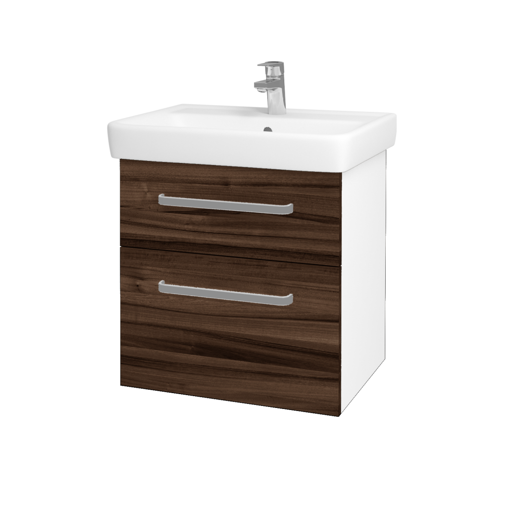 Dřevojas - Koupelnová skříňka Q MAX SZZ2 60 - N01 Bílá lesk / Úchytka T01 / D06 Ořech (60230A)