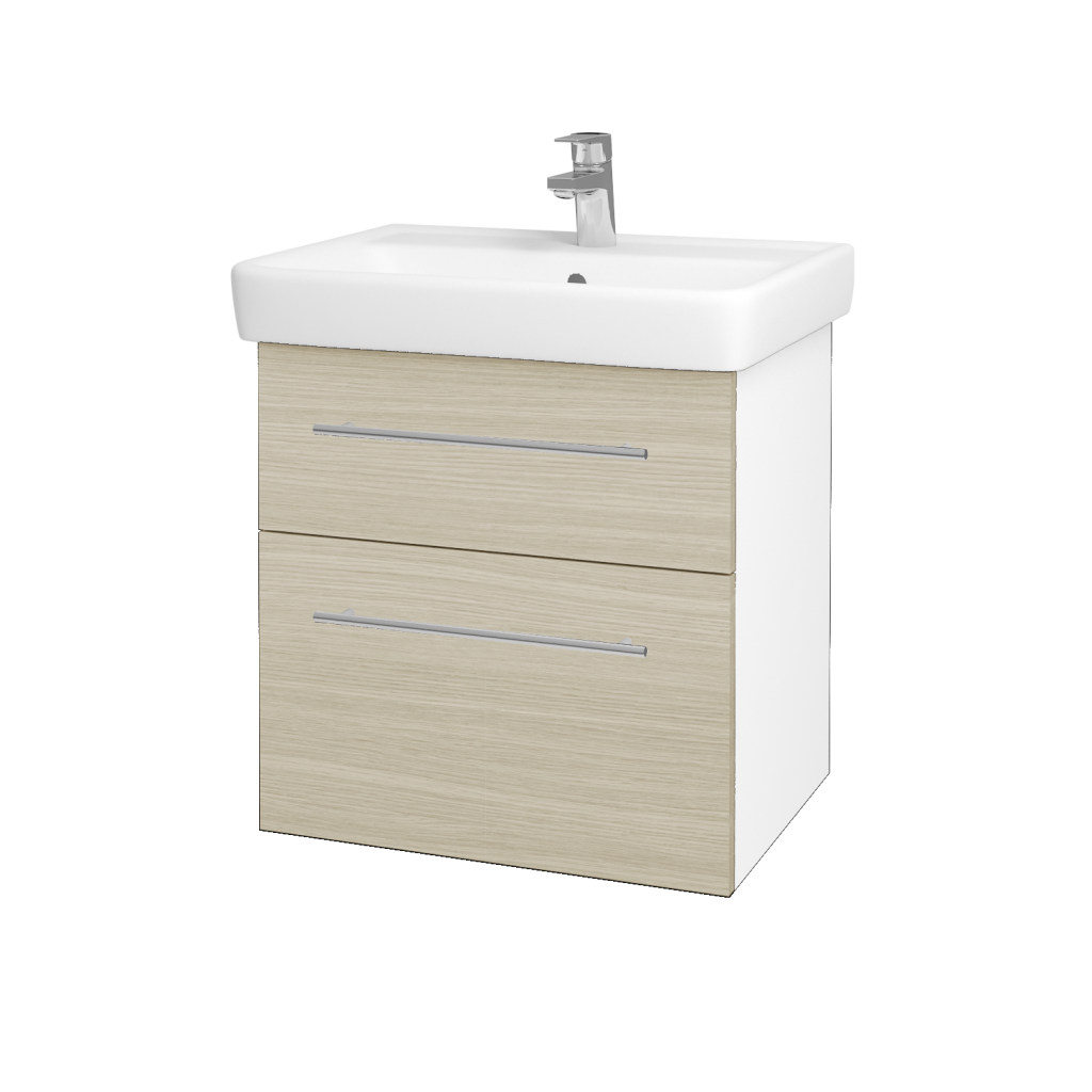 Dřevojas - Koupelnová skříňka Q MAX SZZ2 60 - N01 Bílá lesk / Úchytka T02 / D04 Dub (60223B)