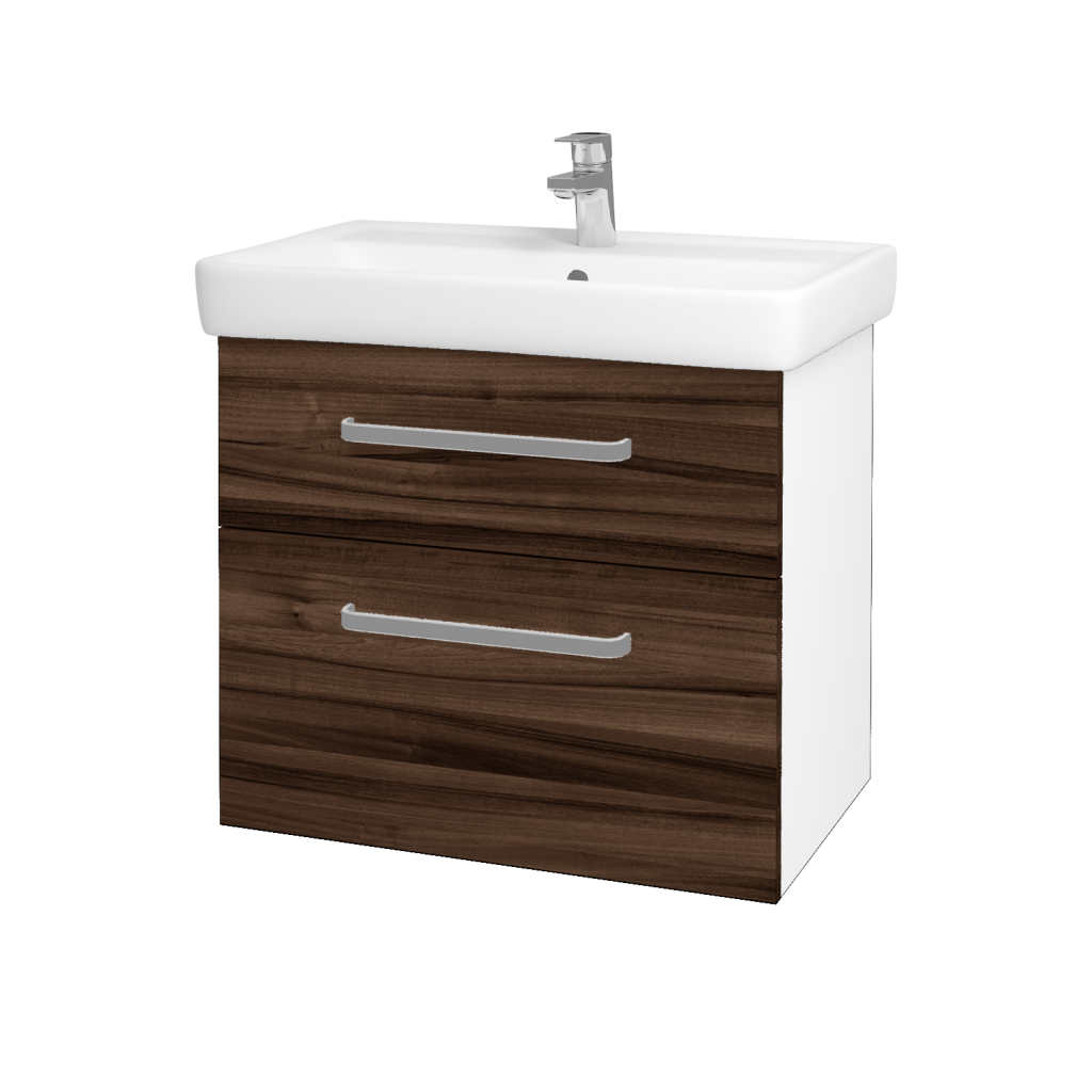 Dřevojas - Koupelnová skříňka Q MAX SZZ2 70 - N01 Bílá lesk / Úchytka T01 / D06 Ořech (60254A)