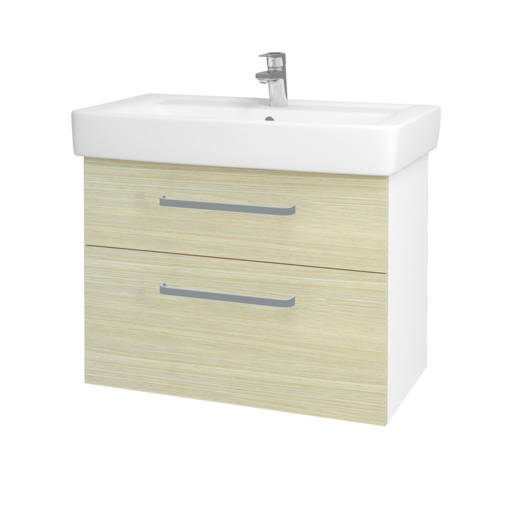 Dřevojas - Koupelnová skříňka Q MAX SZZ2 80 - N01 Bílá lesk / Úchytka T01 / D04 Dub (60261A)
