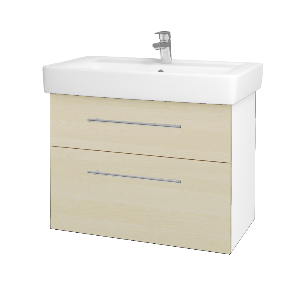 Dřevojas - Koupelnová skříňka Q MAX SZZ2 80 - N01 Bílá lesk / Úchytka T02 / D02 Bříza (60087B)