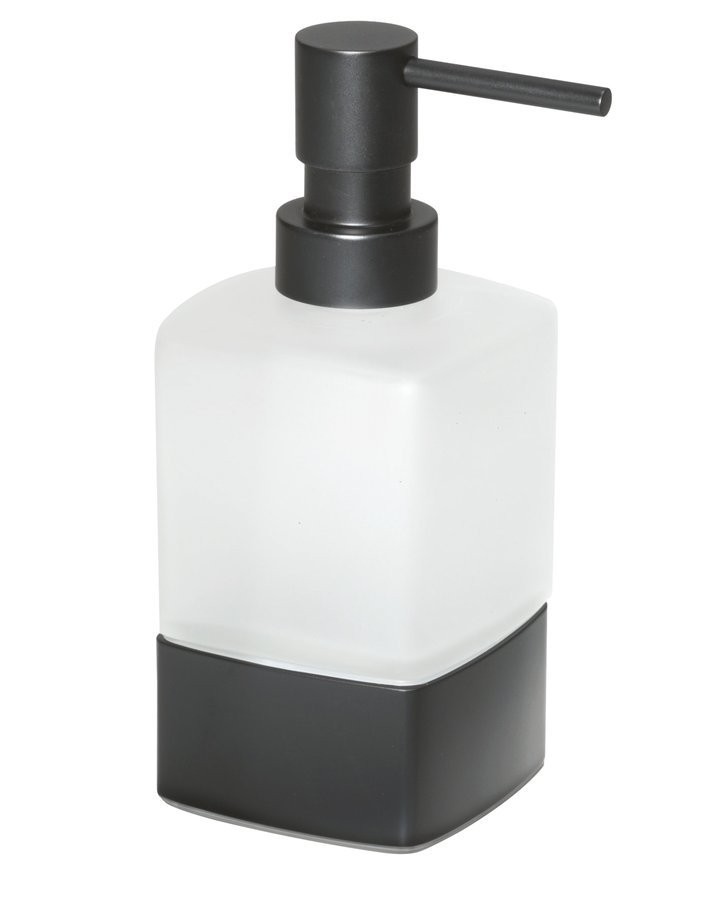Gedy - LOUNGE dávkovač mýdla na postavení, 280 ml, mléčné sklo, černá mat (545514)