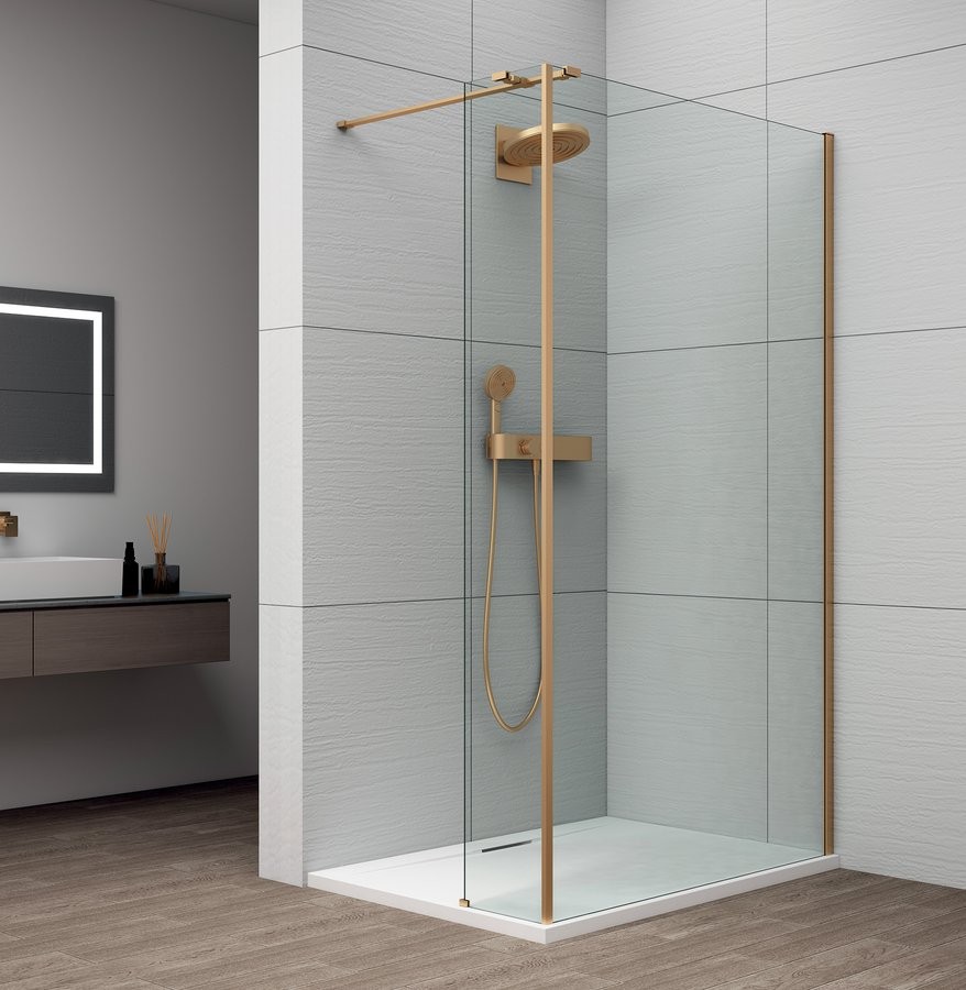 POLYSAN ESCA GOLD MATT sprchová zástěna s instalací ke stěně 1300 a přídavným panelem 485, čiré sklo ES1013ES1050G