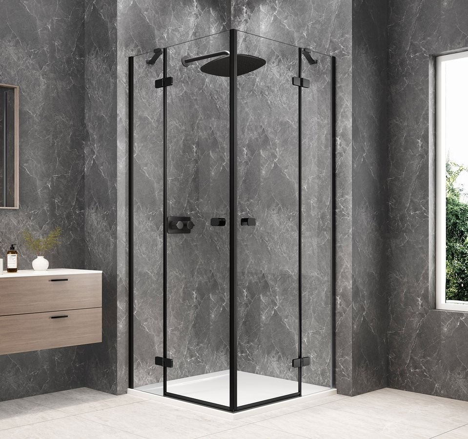 POLYSAN GLOBE BLACK čtvercový sprchový kout 900x900, rohový vstup, čiré sklo GB5990B