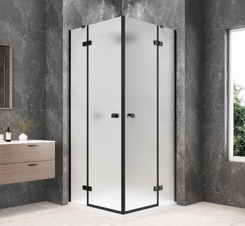 POLYSAN GLOBE BLACK čtvercový sprchový kout 900x900, rohový vstup, matné sklo GB5990MB