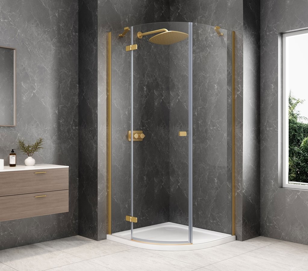 POLYSAN GLOBE GOLD MATT čtvrtkruhový sprchový kout 900x900, čiré sklo, levé GB2690LG