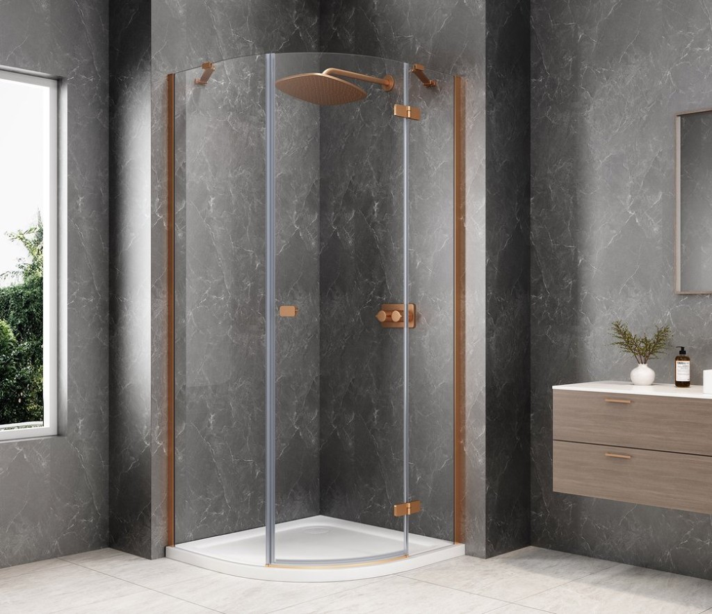 POLYSAN GLOBE COPPER MATT čtvrtkruhový sprchový kout 900x900, čiré sklo, pravé GB2690RPG