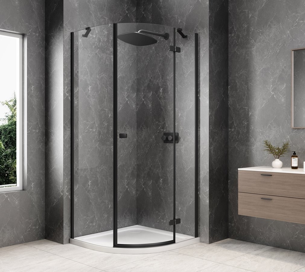 POLYSAN GLOBE BLACK čtvrtkruhový sprchový kout 1000x1000, čiré sklo, pravé GB2610RB