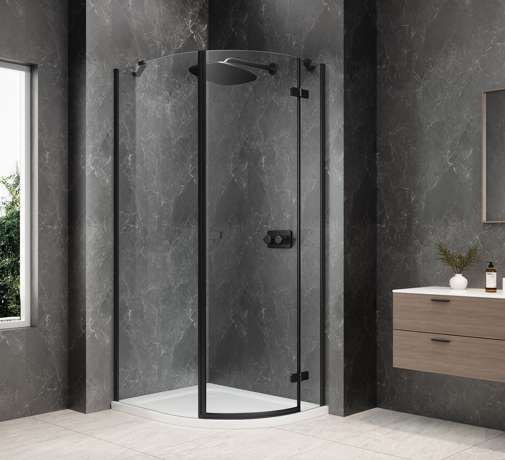 POLYSAN GLOBE BLACK čtvrtkruhový sprchový kout 800x900, čiré sklo, pravé GB2890RB
