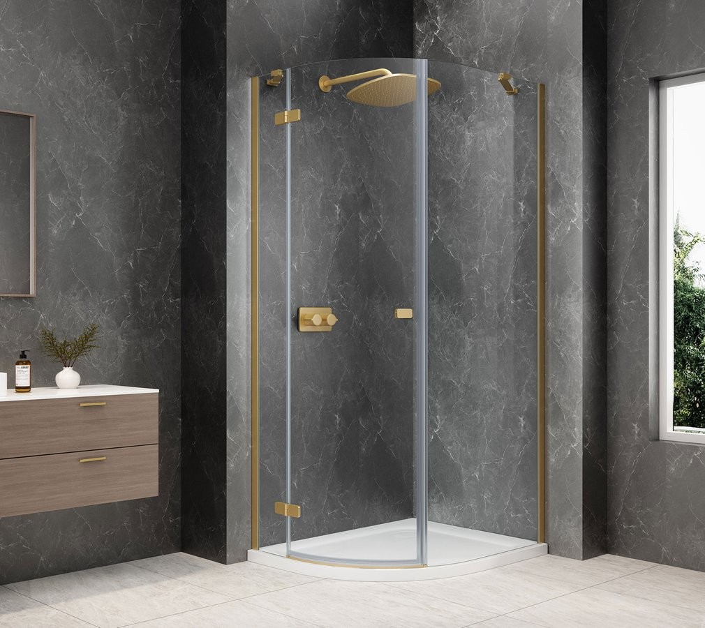 POLYSAN GLOBE GOLD MATT čtvrtkruhový sprchový kout 800x900, čiré sklo, levé GB2890LG