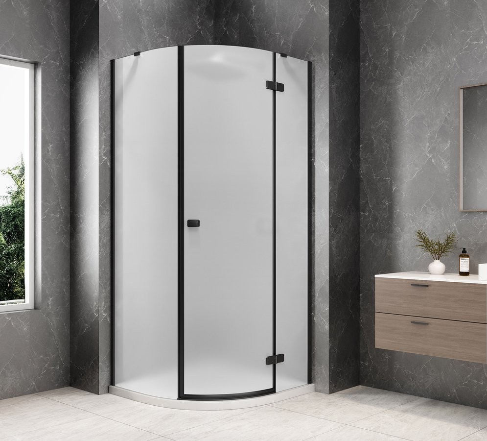 POLYSAN GLOBE BLACK čtvrtkruhový sprchový kout 900x900, matné sklo, pravé GB2690MRB