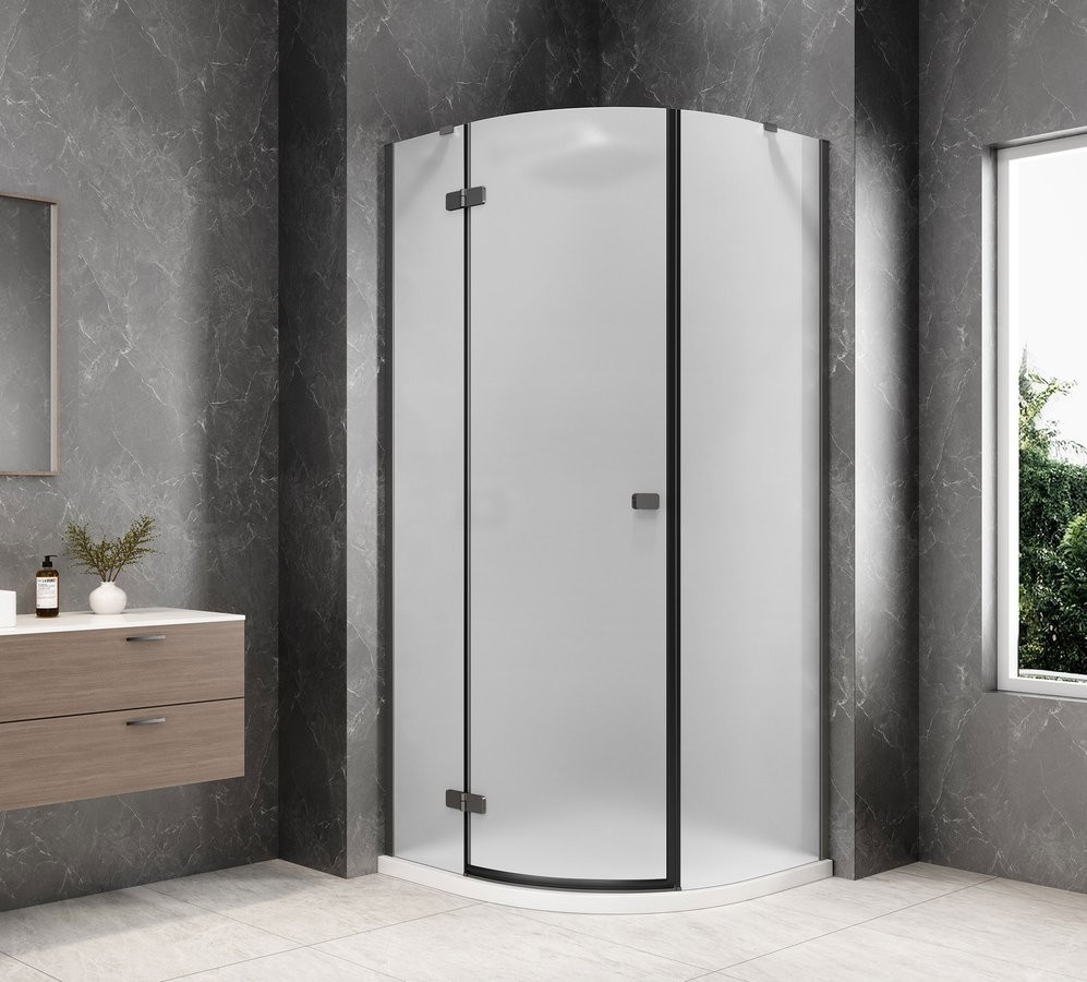 POLYSAN GLOBE GUN METAL čtvrtkruhový sprchový kout 1000x1000, matné sklo, levé GB2610MLGM