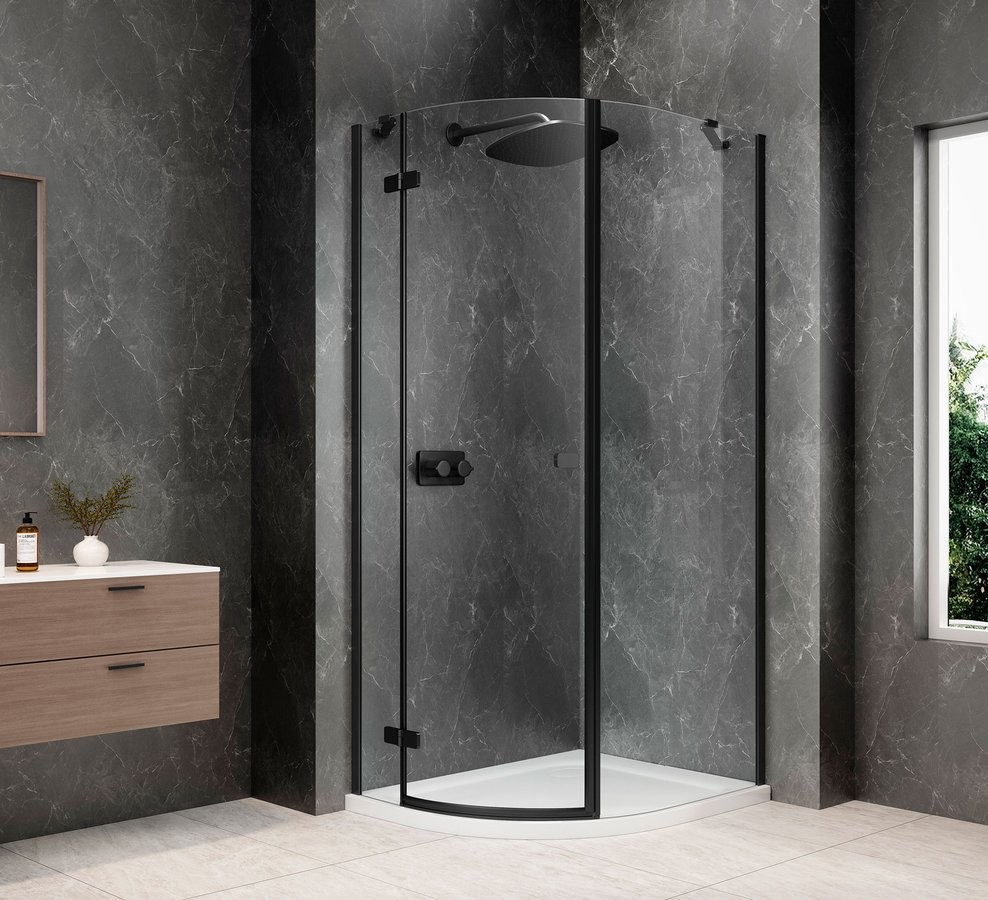 POLYSAN GLOBE BLACK čtvrtkruhový sprchový kout 900x1000, čiré sklo, levé GB2910LB
