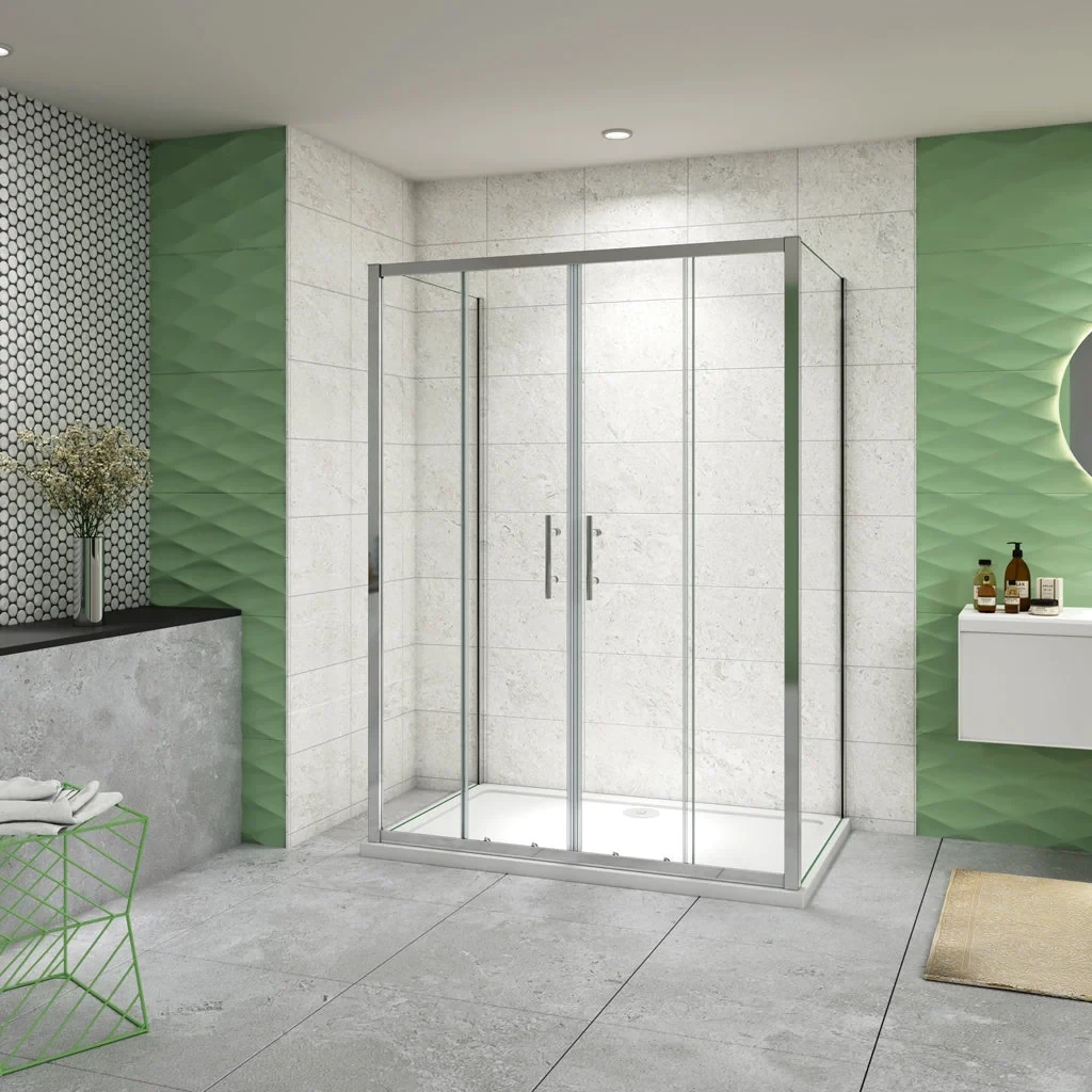 H K Sprchový kout do U SYMPHONY D4 160 × 70 × 70  s posuvnými dveřmi – chrom, včetně sprchové vaničky z litého mramoru SE-SYMPD41607070/THOR-16070