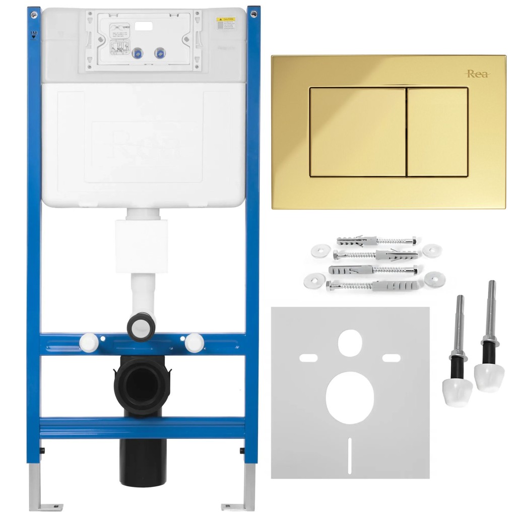 REA Podomítkový WC systém K011A-Q + tlačítka J Gold KPL-E0636