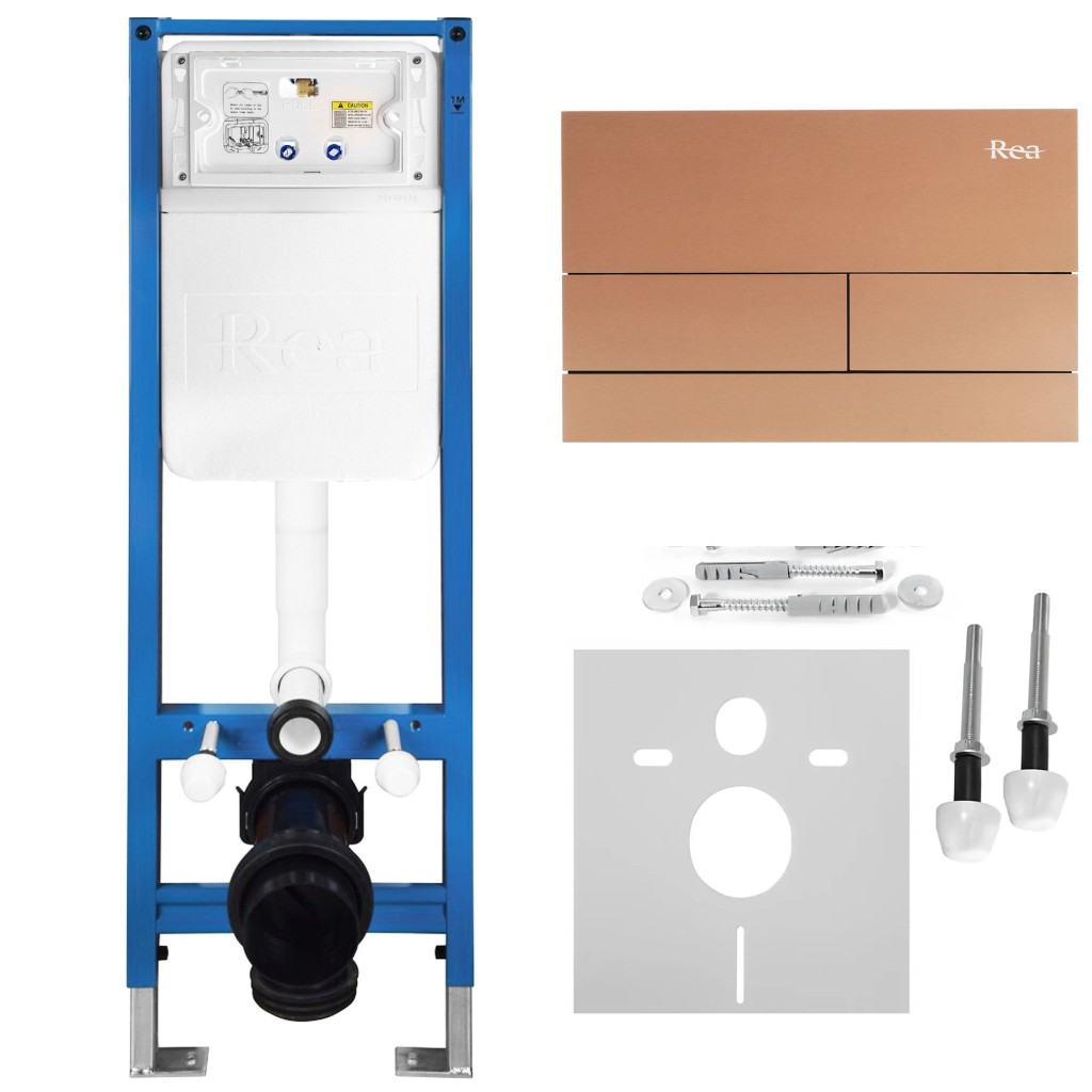 REA Podomítkový Instalační Set Slim 024N pro WC s Tlačítkem T Brush Copper KPL-E1053