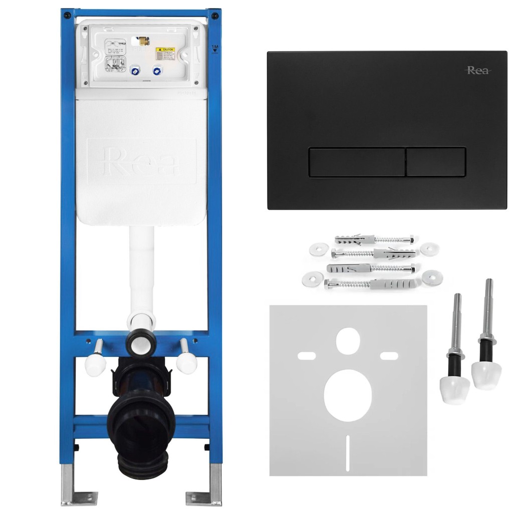 REA Podomítkový Instalační Set Slim 024N pro WC s Tlačítkem HD Black KPL-E1633