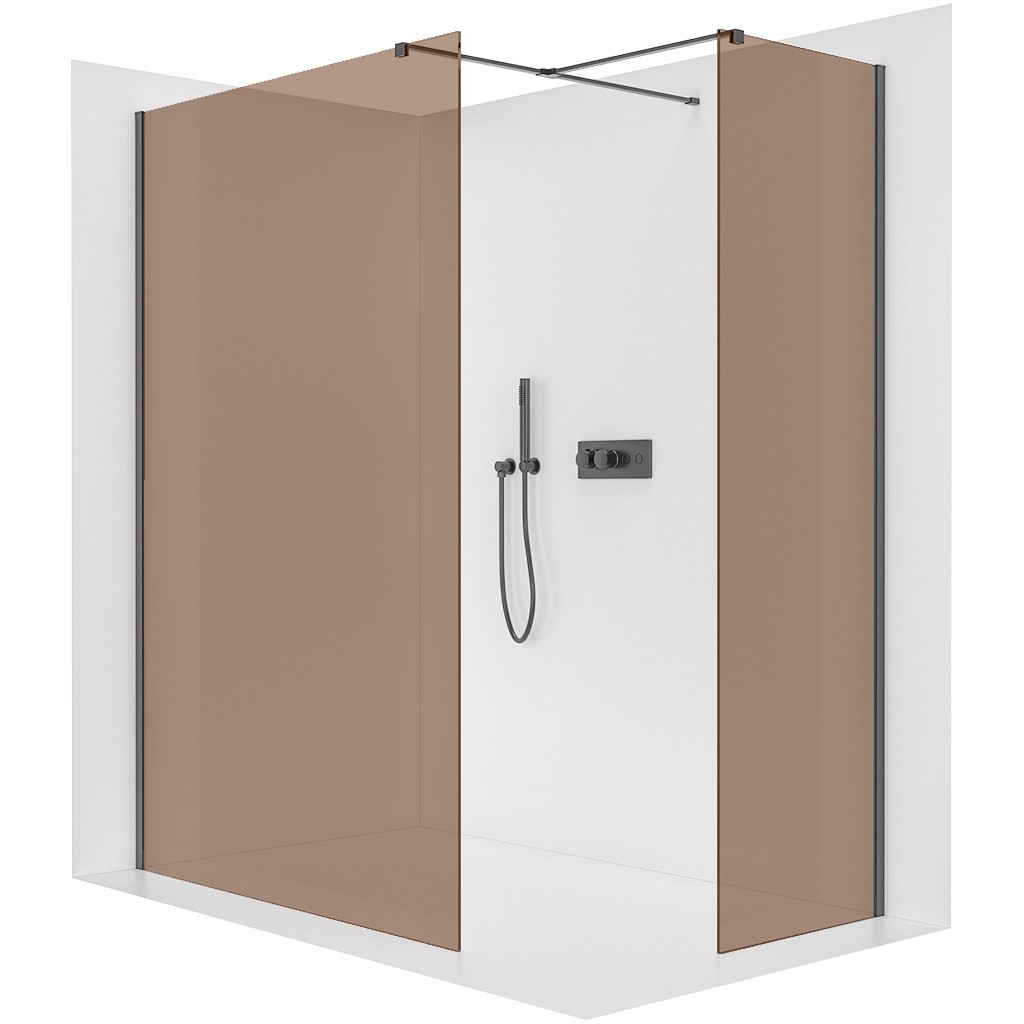 CERANO Sprchová zástěna Walk-in Onyx T L/P 8 mm hranatá vzpěra černá matná, bronzové sklo 130x100x200  CER-686809