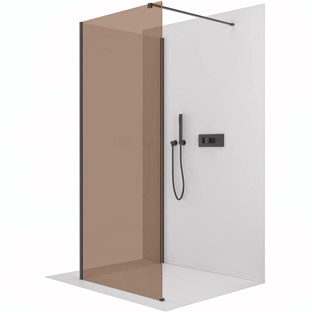 CERANO Sprchová zástěna Walk-in Onyx Corner Cube L/P 8 mm hranatá vzpěra černá matná, bronzové sklo 140x100x200  CER-688204