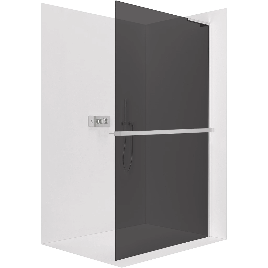CERANO Sprchová zástěna Walk-in Onyx L-pravá vzpěra 8 mm + polička/držák na ručníky chrom, grafitové sklo 50x200  CER-8050BD1099