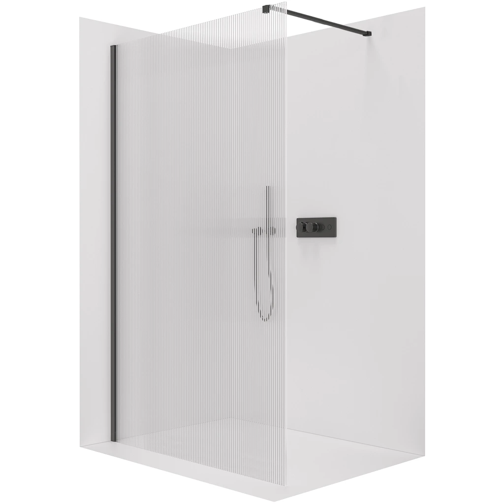CERANO Sprchová zástěna Walk-in Onyx Cube L/P 8 mm hranatá vzpěra černá matná, rýhované sklo 120x200  CER-8050BD570